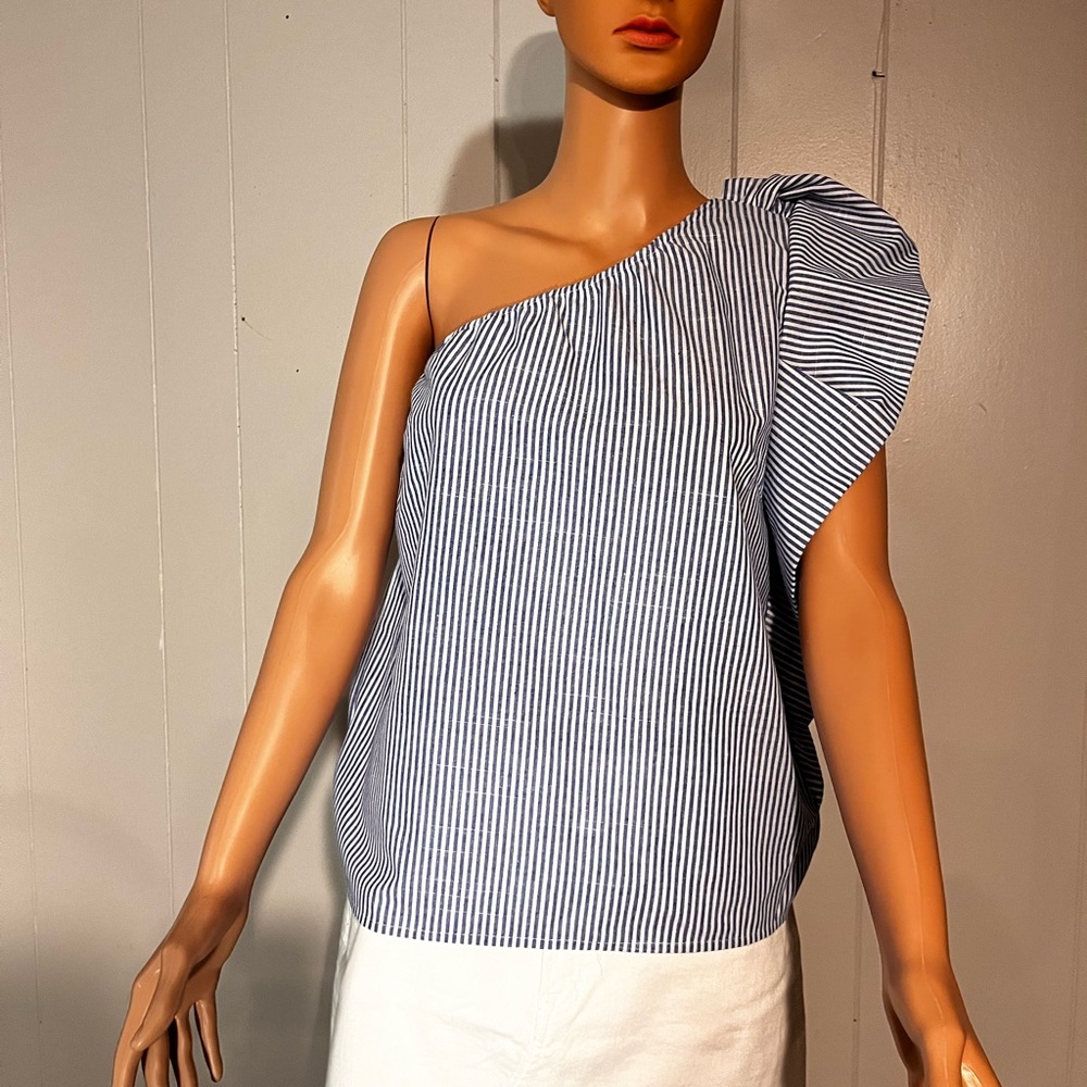 🛍️SHEIN/one shoulder/ stripe/ blue and white / Size ; M - Picture 5 of 5